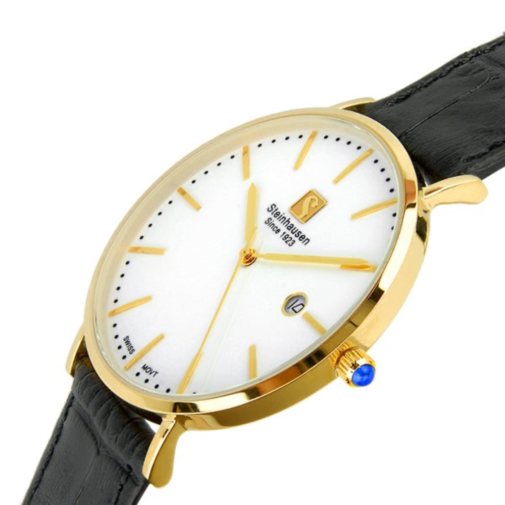 Steinhausen Men's S0521 Classic Burgdorf Swiss Gold Watch w Black Leather Band